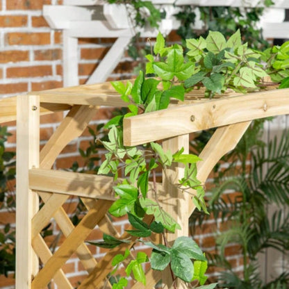 Outsunny Patio Garden Arbor Arch with Pergola and 2 Trellises, 3 Natural Wooden Outdoor Grape Vines Climbing Plants, Backyard Decor, Natural