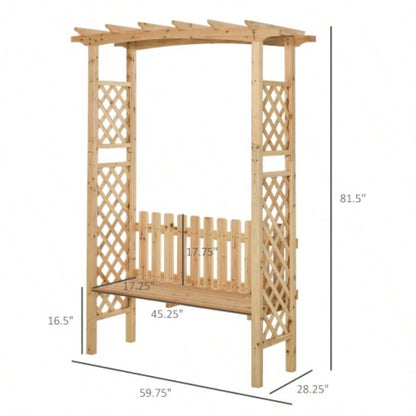 Outsunny Wooden Garden Arbor Climbing Plants with Garden, Garden Arch to Grow Grapes Vines, Patio Decor 2 - Person Outdoor Wood Decorative Seating, Natural