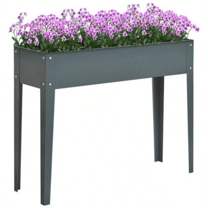 Outsunny Metal Raised Garden Bed, Elevated Planter Box with and Drain Holes, Dark Gray