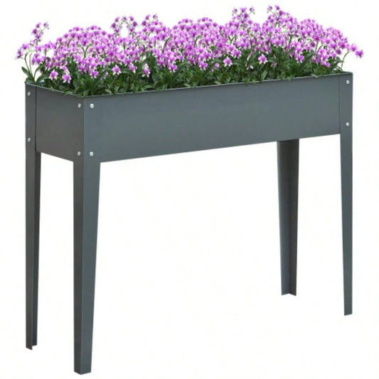 Outsunny Metal Raised Garden Bed, Elevated Planter Box with and Drain Holes, Dark Gray