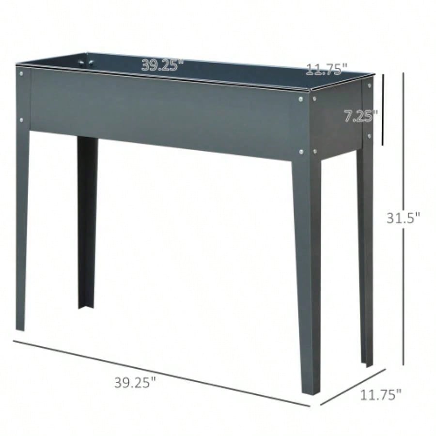 Outsunny Metal Raised Garden Bed, Elevated Planter Box with and Drain Holes, Dark Gray
