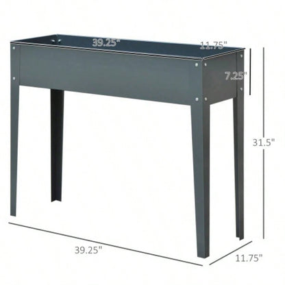 Outsunny Metal Raised Garden Bed, Elevated Planter Box with and Drain Holes, Dark Gray