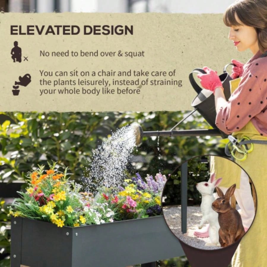 Outsunny Metal Raised Garden Bed, Elevated Planter Box with and Drain Holes, Dark Gray