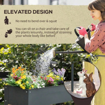 Outsunny Metal Raised Garden Bed, Elevated Planter Box with and Drain Holes, Dark Gray