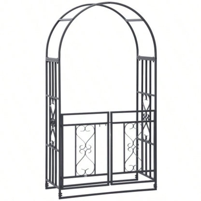 Outsunny 81 Metal Garden Arbor with Double Doors, Locking Gate, Climbing Vine Frame with Heart Motifs, Arch Wedding, Bridal Party Decoration,