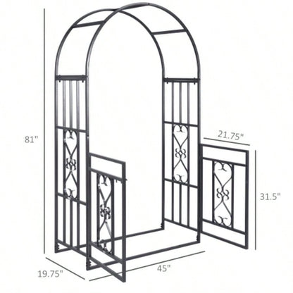 Outsunny 81 Metal Garden Arbor with Double Doors, Locking Gate, Climbing Vine Frame with Heart Motifs, Arch Wedding, Bridal Party Decoration,