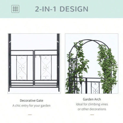 Outsunny 81 Metal Garden Arbor with Double Doors, Locking Gate, Climbing Vine Frame with Heart Motifs, Arch Wedding, Bridal Party Decoration,