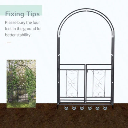 Outsunny 81 Metal Garden Arbor with Double Doors, Locking Gate, Climbing Vine Frame with Heart Motifs, Arch Wedding, Bridal Party Decoration,