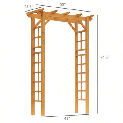 Outsunny 85 Wooden Garden Arbor Wedding and Ceremony, Outdoor Garden Arch Trellis Climbing Vines - Orange