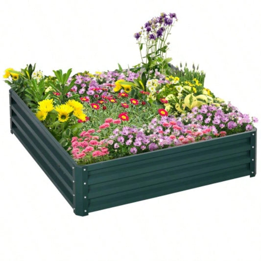 Outsunny Galvanized Raised Garden Bed, 4x 4x 1 Metal Planter Box, Growing Vegetables, Flowers, Herbs, Succulents, Green