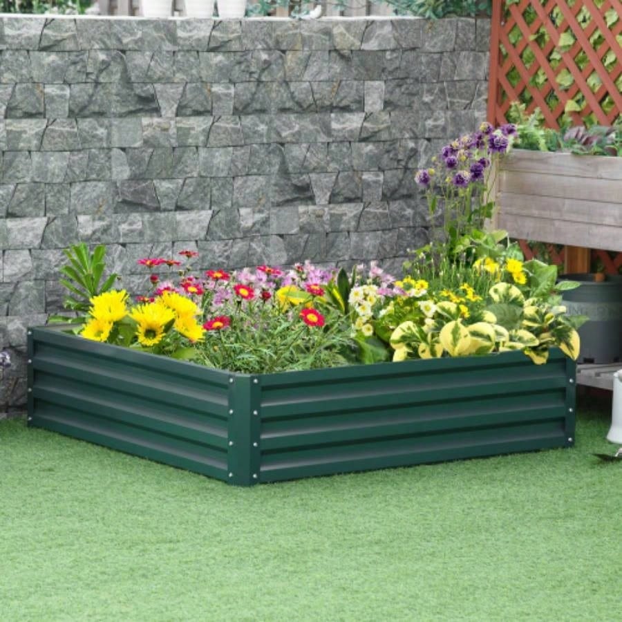 Outsunny Galvanized Raised Garden Bed, 4x 4x 1 Metal Planter Box, Growing Vegetables, Flowers, Herbs, Succulents, Green