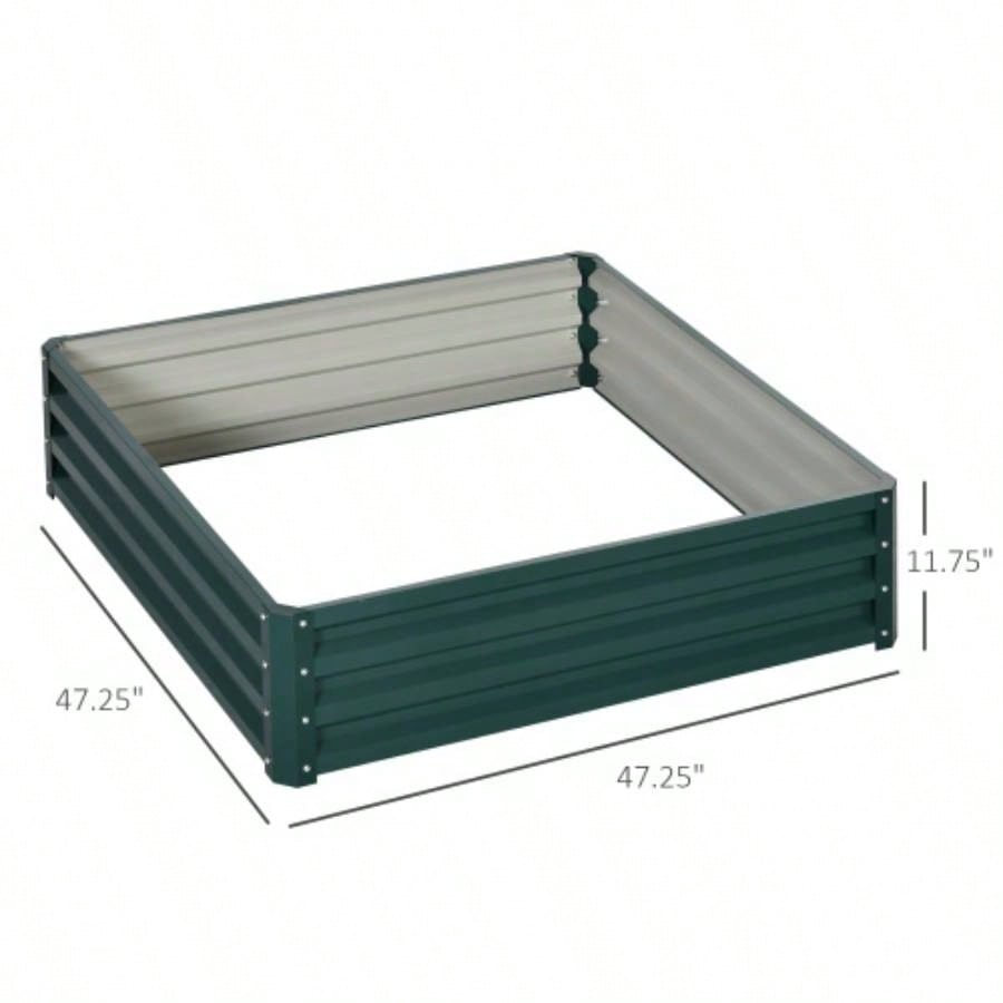 Outsunny Galvanized Raised Garden Bed, 4x 4x 1 Metal Planter Box, Growing Vegetables, Flowers, Herbs, Succulents, Green