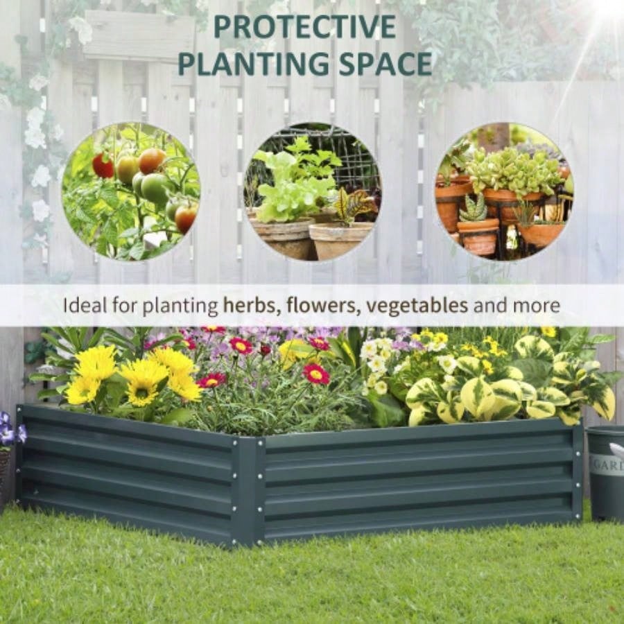 Outsunny Galvanized Raised Garden Bed, 4x 4x 1 Metal Planter Box, Growing Vegetables, Flowers, Herbs, Succulents, Green
