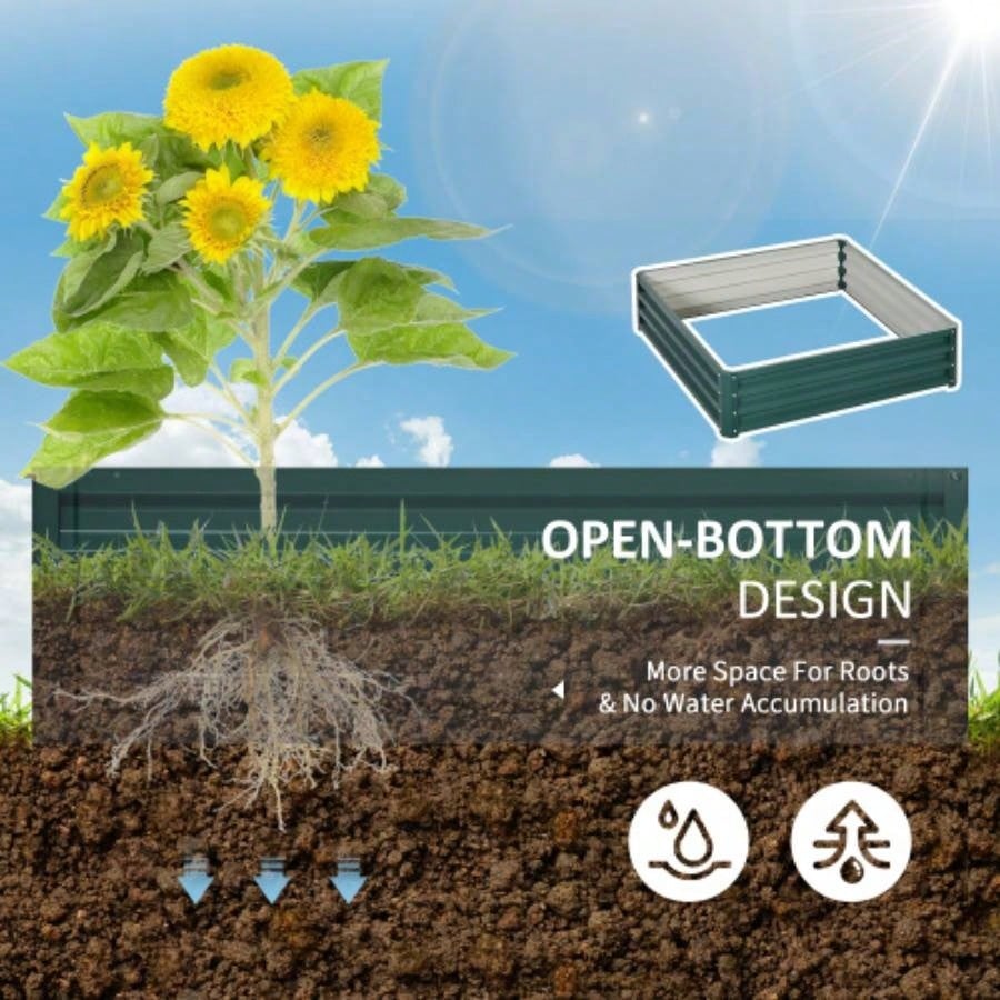 Outsunny Galvanized Raised Garden Bed, 4x 4x 1 Metal Planter Box, Growing Vegetables, Flowers, Herbs, Succulents, Green