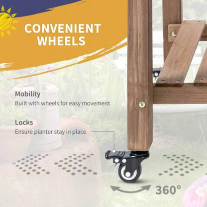 Outsunny Raised Garden Bed with 8 Grow Grids, Wooden Outdoor Plant Box Stand with Folding Side Table and Wheels, 49x 21x 34 Vegetables, Flowers, Herbs, Brown