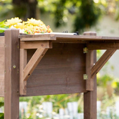 Outsunny Raised Garden Bed with 8 Grow Grids, Wooden Outdoor Plant Box Stand with Folding Side Table and Wheels, 49x 21x 34 Vegetables, Flowers, Herbs, Brown