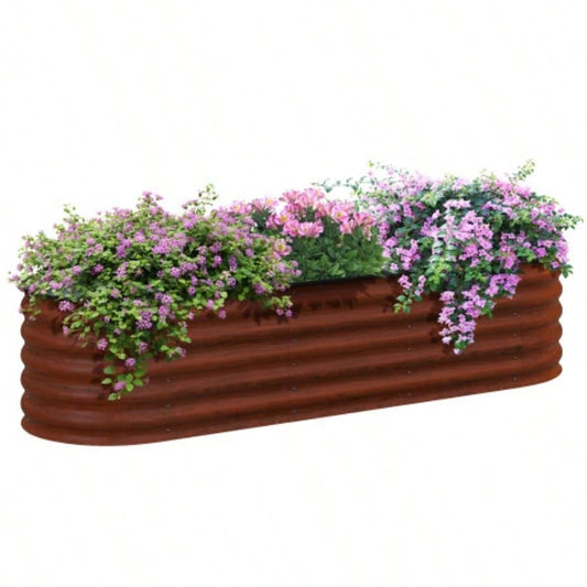 Outsunny 6.5x 2x 1.4 Galvanized Raised Garden Bed Kit, Outdoor Metal Elevated Planter Box with Safety Edging, Easy Stock Growing Flowers, Herbs Vegetables, Brown