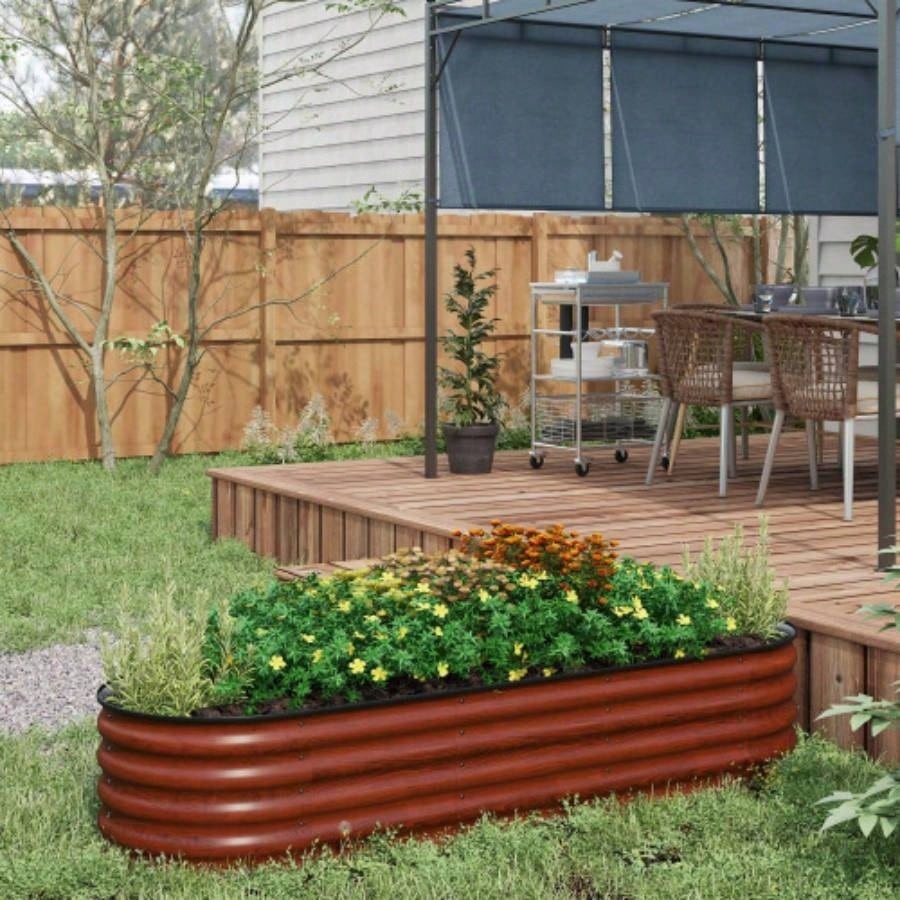 Outsunny 6.5x 2x 1.4 Galvanized Raised Garden Bed Kit, Outdoor Metal Elevated Planter Box with Safety Edging, Easy Stock Growing Flowers, Herbs Vegetables, Brown