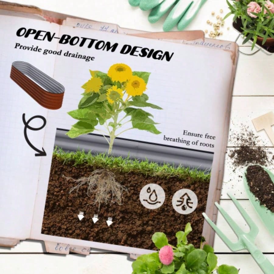 Outsunny 6.5x 2x 1.4 Galvanized Raised Garden Bed Kit, Outdoor Metal Elevated Planter Box with Safety Edging, Easy Stock Growing Flowers, Herbs Vegetables, Brown