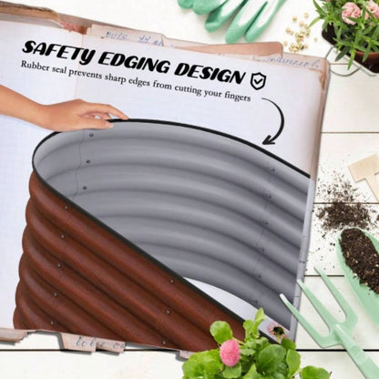Outsunny 6.5x 2x 1.4 Galvanized Raised Garden Bed Kit, Outdoor Metal Elevated Planter Box with Safety Edging, Easy Stock Growing Flowers, Herbs Vegetables, Brown