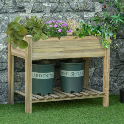 Outsunny 36x 20x 30 Raised Garden Bed, Elevated Wood Planter Box with and Storage Shelf Backyard, Patio, Balcony to Grow Vegetables, Herbs, and Flowers
