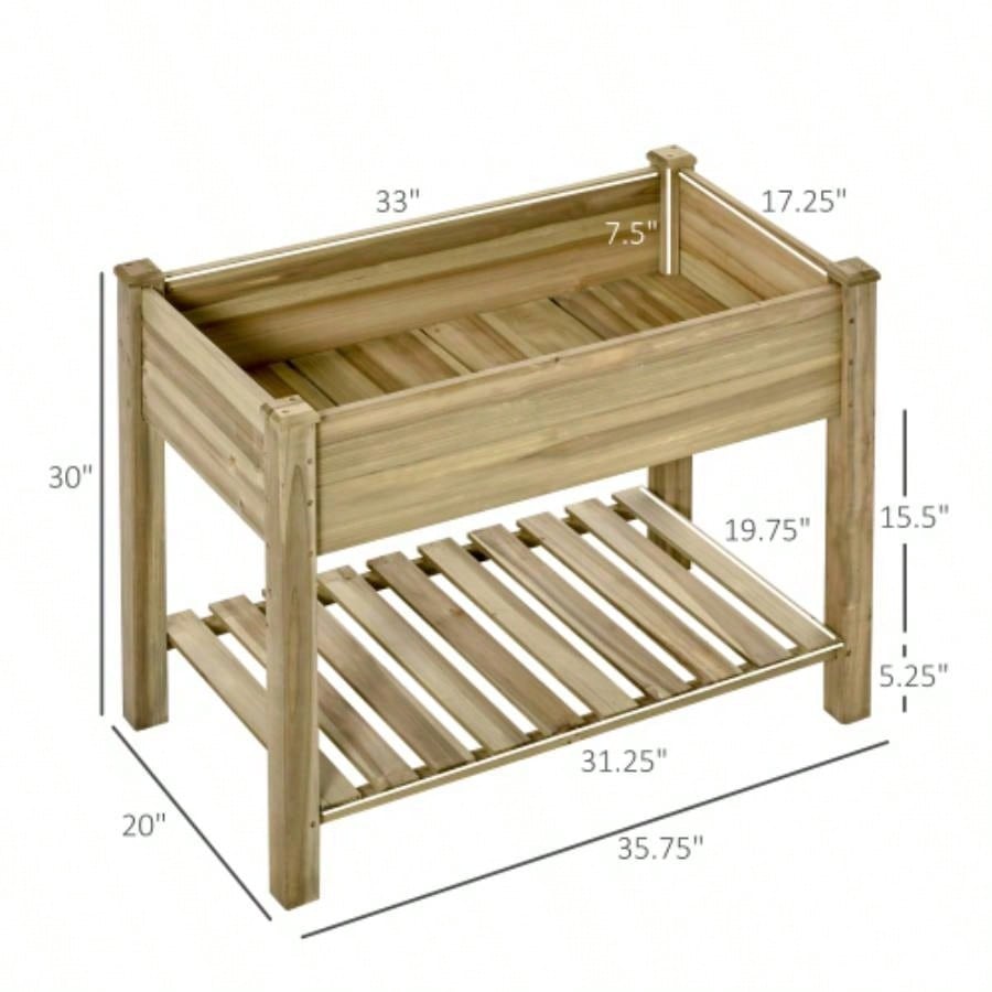 Outsunny 36x 20x 30 Raised Garden Bed, Elevated Wood Planter Box with and Storage Shelf Backyard, Patio, Balcony to Grow Vegetables, Herbs, and Flowers
