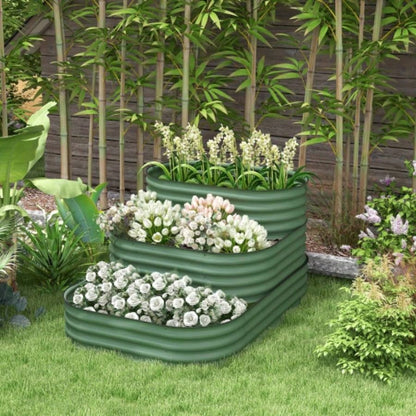 Outsunny 3 - Tier Galvanized Steel Raised Garden Bed Kit, 62.25x 43x 32.25 3 Combining Planter Boxes with Rubber Strip Edging, Open Bottom Backyard, Garden, Patio, Green