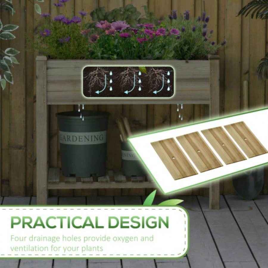 Outsunny 36x 20x 30 Raised Garden Bed, Elevated Wood Planter Box with and Storage Shelf Backyard, Patio, Balcony to Grow Vegetables, Herbs, and Flowers