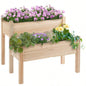 Outsunny 34x34x28 Raised Garden Bed, 2 - Tier Elevated Wood Planter Box Backyard, Patio to Grow Vegetables, Herbs, and Flowers, Natural