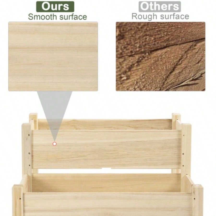 Outsunny 34x34x28 Raised Garden Bed, 2 - Tier Elevated Wood Planter Box Backyard, Patio to Grow Vegetables, Herbs, and Flowers, Natural