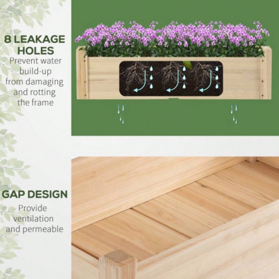 Outsunny 34x34x28 Raised Garden Bed, 2 - Tier Elevated Wood Planter Box Backyard, Patio to Grow Vegetables, Herbs, and Flowers, Natural