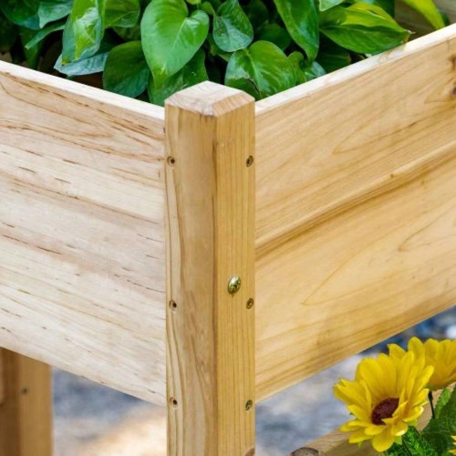 Outsunny Raised Garden Bed with 3 Planter Box, Elevated Wooden Plant Stand with Drainage Holes, Vegetables, Herb and Flowers, Natural