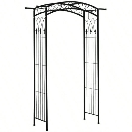 Outsunny 7Ft Outdoor Garden Arbor, Wedding Arch Ceremony, Trellis with Scrollwork Design, Climbing Vines and Plants