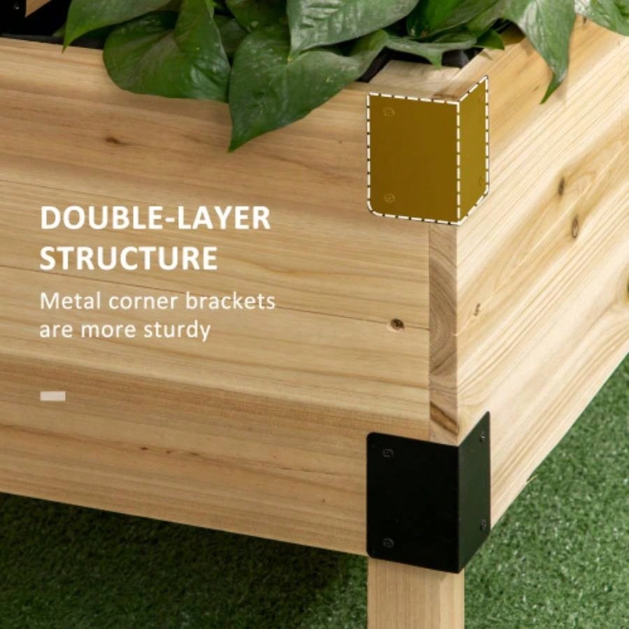 Outsunny Raised Garden Bed with Trellis, 2 Tier Wooden Elevated Planter Box with and Metal Corners Vegetables, Flowers, Herbs, Natural