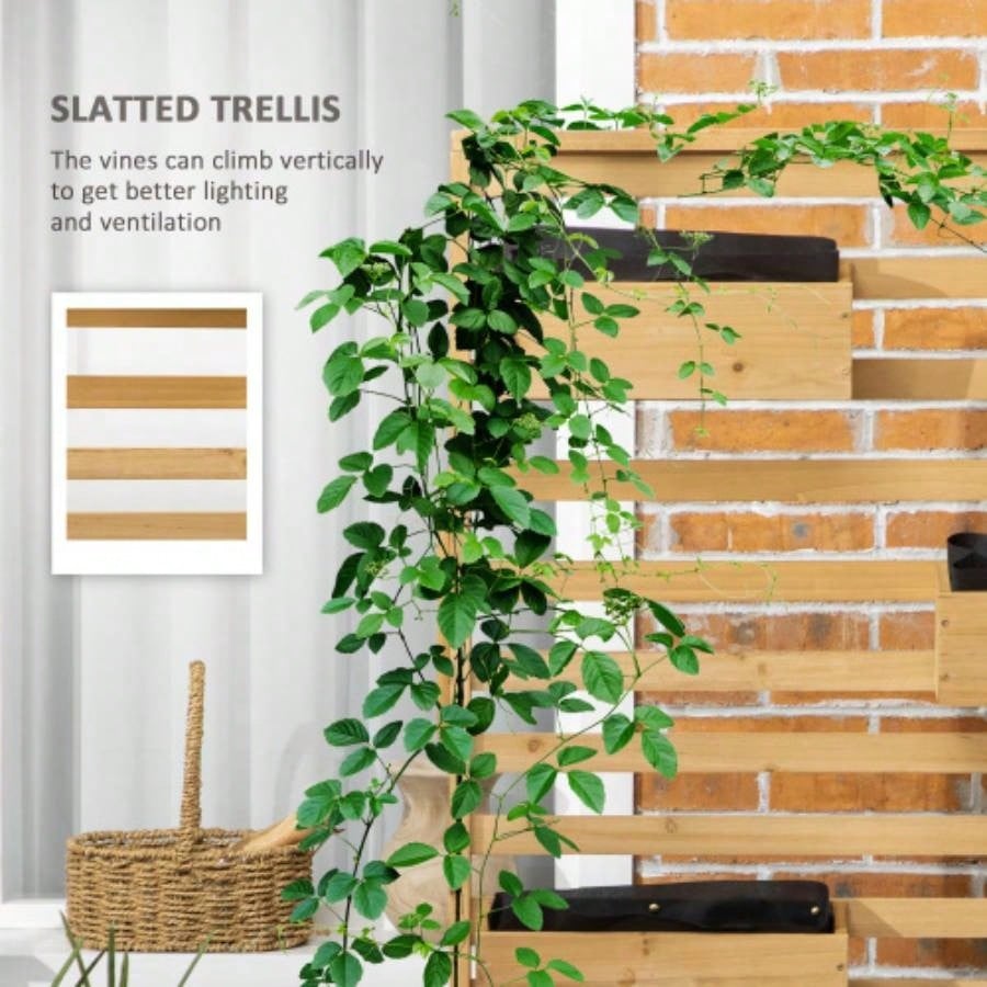 Outsunny Wooden Plant Trellis Stand with 5 Hanging Planter Boxes, Freestanding Outdoor Plant Stand Patio, Garden, Balcony, Porch