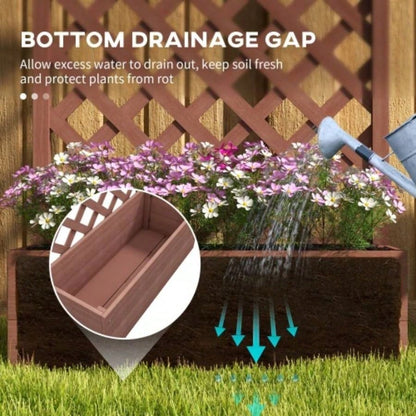 Outsunny Raised Garden Bed with Trellis Lattice, Wood Planter Box with Self Draining, Freestanding Trellis Planter Climbing Plants, Vines, Flowers, 29.5x 13.25x 53.25 Light Brown