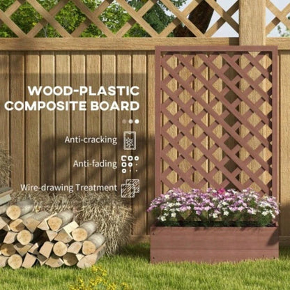 Outsunny Raised Garden Bed with Trellis Lattice, Wood Planter Box with Self Draining, Freestanding Trellis Planter Climbing Plants, Vines, Flowers, 29.5x 13.25x 53.25 Light Brown