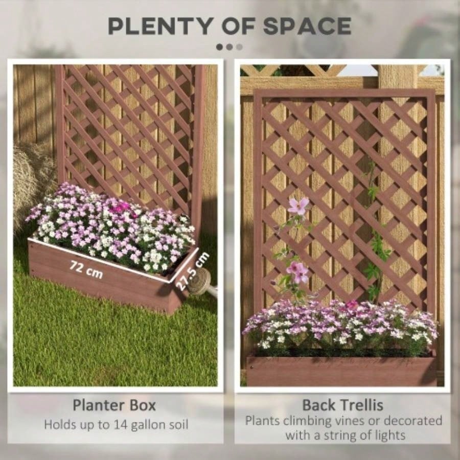 Outsunny Raised Garden Bed with Trellis Lattice, Wood Planter Box with Self Draining, Freestanding Trellis Planter Climbing Plants, Vines, Flowers, 29.5x 13.25x 53.25 Light Brown