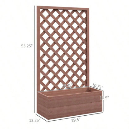 Outsunny Raised Garden Bed with Trellis Lattice, Wood Planter Box with Self Draining, Freestanding Trellis Planter Climbing Plants, Vines, Flowers, 29.5x 13.25x 53.25 Light Brown