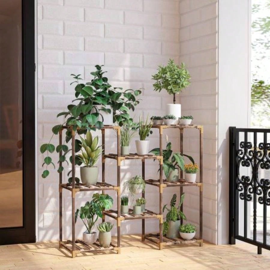 Plant Stand Indoor, Outdoor Wood Plant Stands Multiple Plants, Plant Shelf Ladder Table Plant Pot Stand Living Room, Patio, Balcony, Plant Gardening