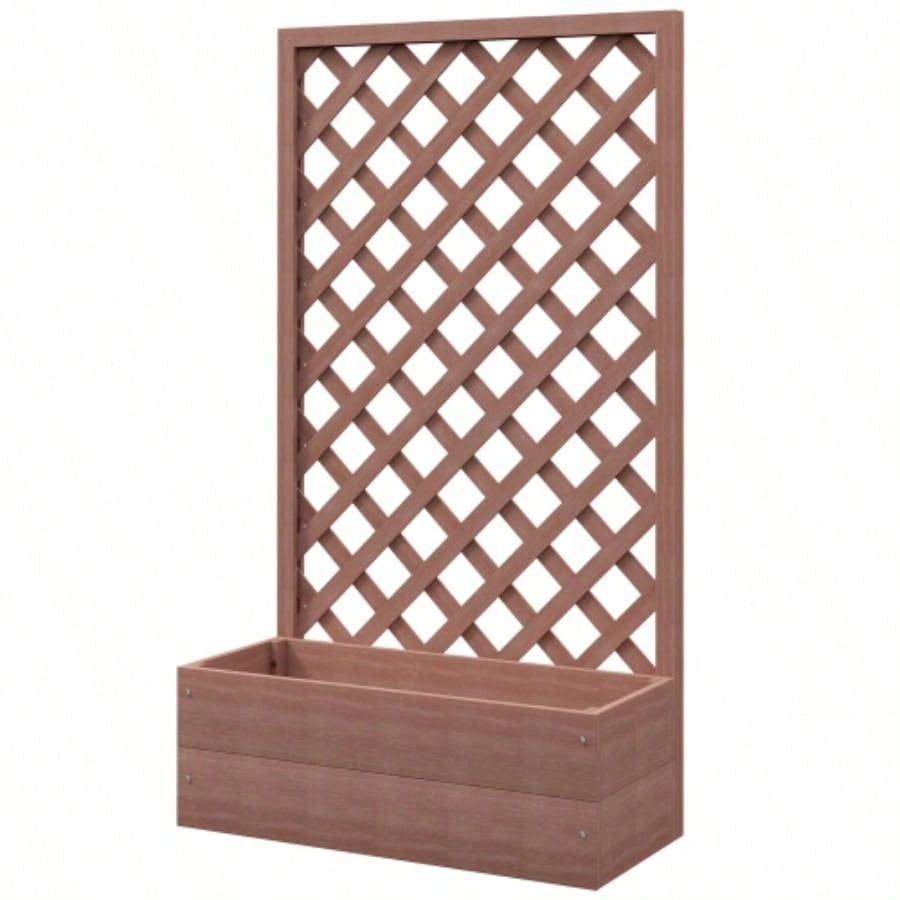 Outsunny Raised Garden Bed with Trellis Lattice, Wood Planter Box with Self Draining, Freestanding Trellis Planter Climbing Plants, Vines, Flowers, 29.5x 13.25x 53.25 Light Brown