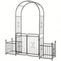Outsunny 86 Garden Arbor Arch Gate with Trellis Sides Climbing Plants, Wedding Ceremony Decorations, Grape Vines with Locking Doors, Planter Baskets, Flourishes Tips, Black