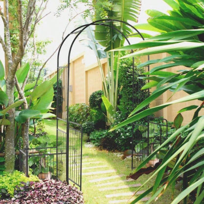 Outsunny 86 Garden Arbor Arch Gate with Trellis Sides Climbing Plants, Wedding Ceremony Decorations, Grape Vines with Locking Doors, Planter Baskets, Flourishes Tips, Black
