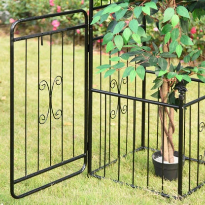 Outsunny 86 Garden Arbor Arch Gate with Trellis Sides Climbing Plants, Wedding Ceremony Decorations, Grape Vines with Locking Doors, Planter Baskets, Flourishes Tips, Black