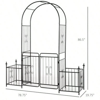 Outsunny 86 Garden Arbor Arch Gate with Trellis Sides Climbing Plants, Wedding Ceremony Decorations, Grape Vines with Locking Doors, Planter Baskets, Flourishes Tips, Black