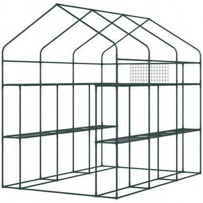 Outsunnyx 5x 6 Walk - in Greenhouse with Mesh Door and, 18 Shelf Hot House with Trellis, Plant Labels, protective Growing Flowers, Herbs, Vegetables, Saplings, Green
