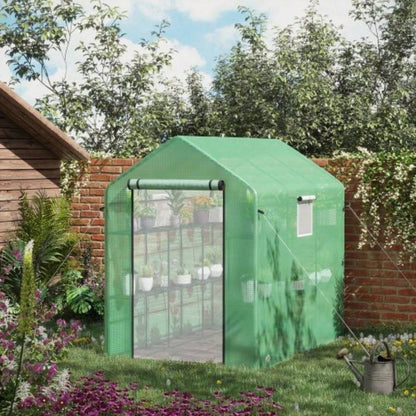 Outsunnyx 5x 6 Walk - in Greenhouse with Mesh Door and, 18 Shelf Hot House with Trellis, Plant Labels, protective Growing Flowers, Herbs, Vegetables, Saplings, Green