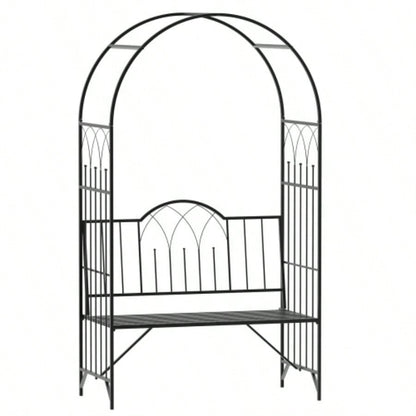 Outsunny Metal Trellis Arbor Arch Climbing Plants with Garden, Grow Grapes Vines, Patio Decor 2 - Person Outdoor Interlacing Decorative Seating with Tips, 484 lbs. Weight Capacity, Black