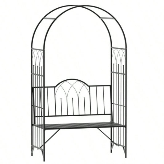 Outsunny Metal Trellis Arbor Arch Climbing Plants with Garden, Grow Grapes Vines, Patio Decor 2 - Person Outdoor Interlacing Decorative Seating with Tips, 484 lbs. Weight Capacity, Black