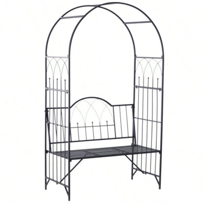 Outsunny Metal Trellis Arbor Arch Climbing Plants with Garden, Grow Grapes Vines, Patio Decor 2 - Person Outdoor Interlacing Decorative Seating with Tips, 484 lbs. Weight Capacity, Black